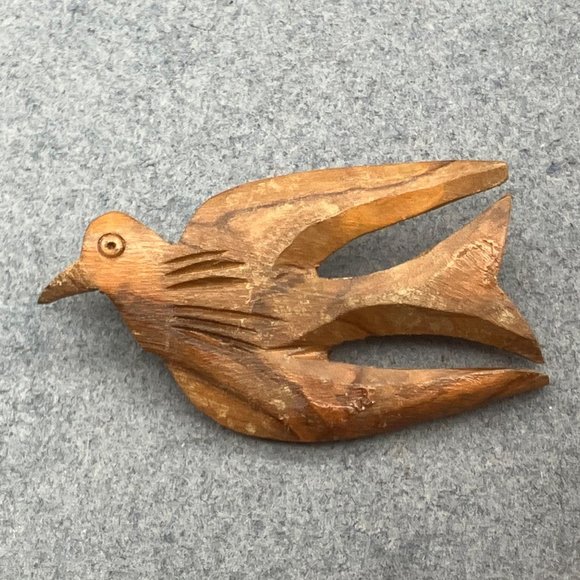 Wooden Bird Pin Brooch As IsCarved Peace Dove Abstract Minimalist MCM Retro BoHo - Picture 2 of 8